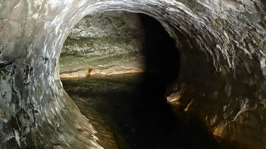 A photo of the Cave Stream entrance 2021-04-26 2