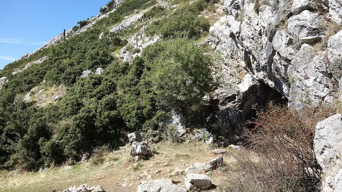 Corykian Cave, exterior aspect showing cave opening and mountain slope