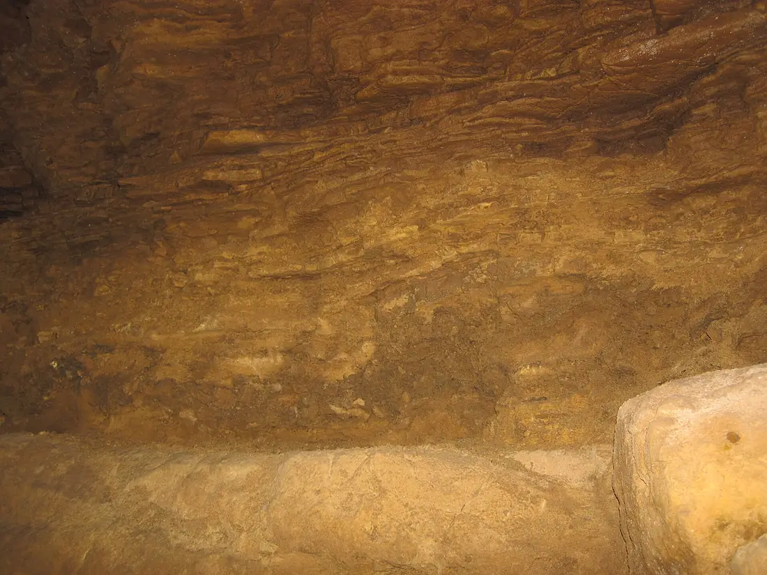Bedding in cave wall (Prairie du Chien Group, Ordovician; Crystal Cave, near Spring Valley, Wisconsin, USA) 3 (18774334859)