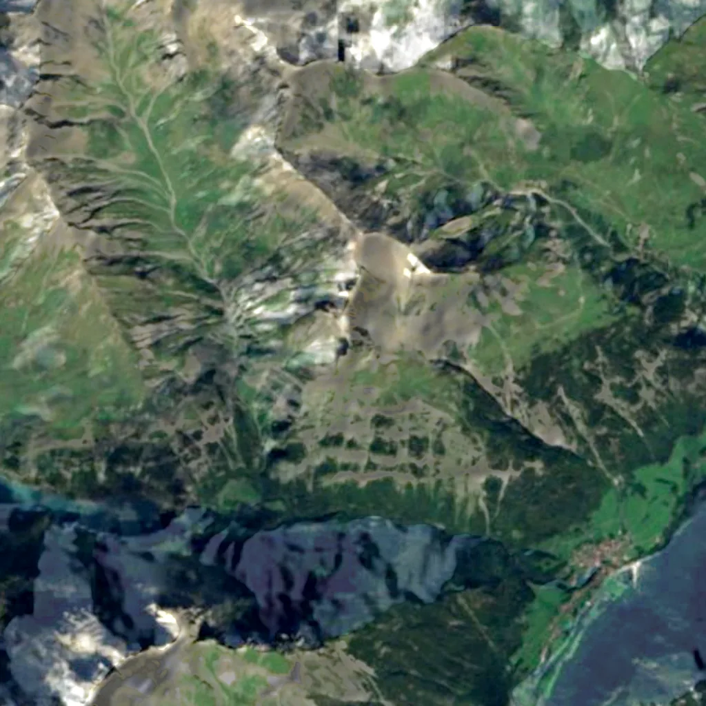 The ground above Drachenloch, Paleolithic dwelling cave (Sentinel-2)