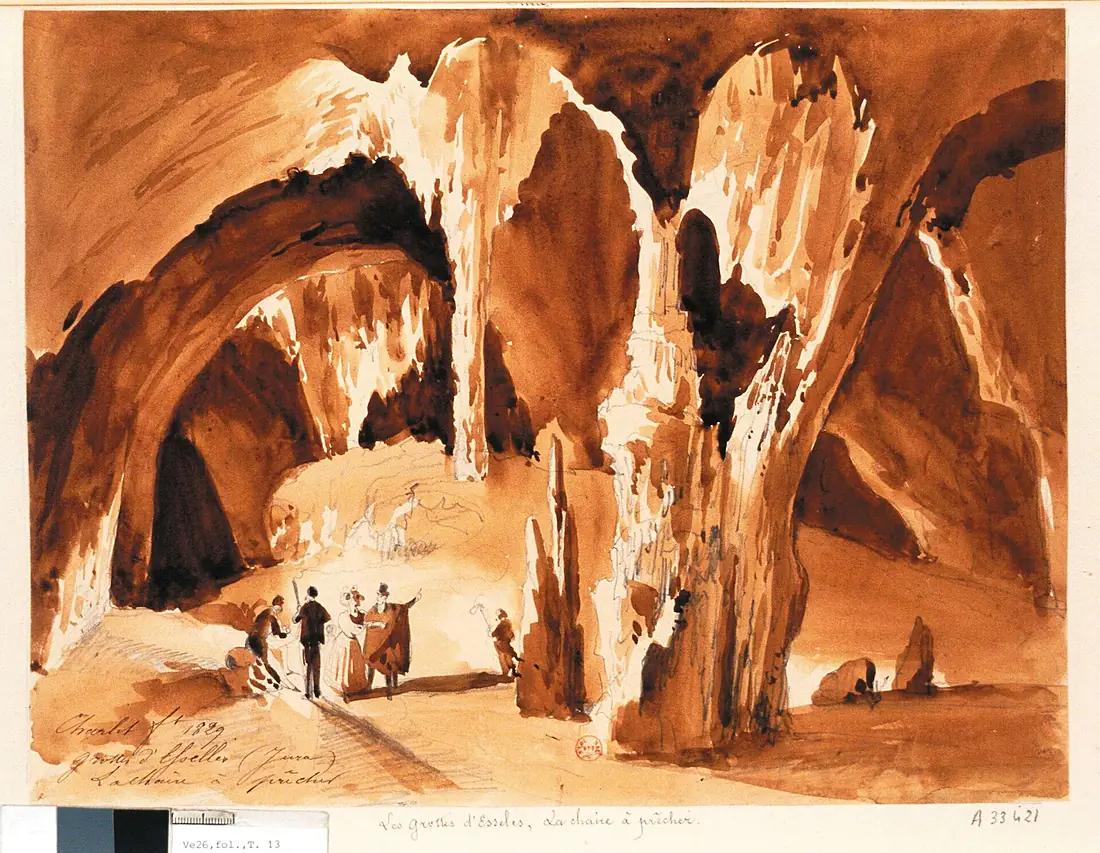 Grottes d'Esselles (i.e. Osselle) (Jura). La chaire à prêcher - dessin - Isidore Justin Severin Taylor - btv1b77431889