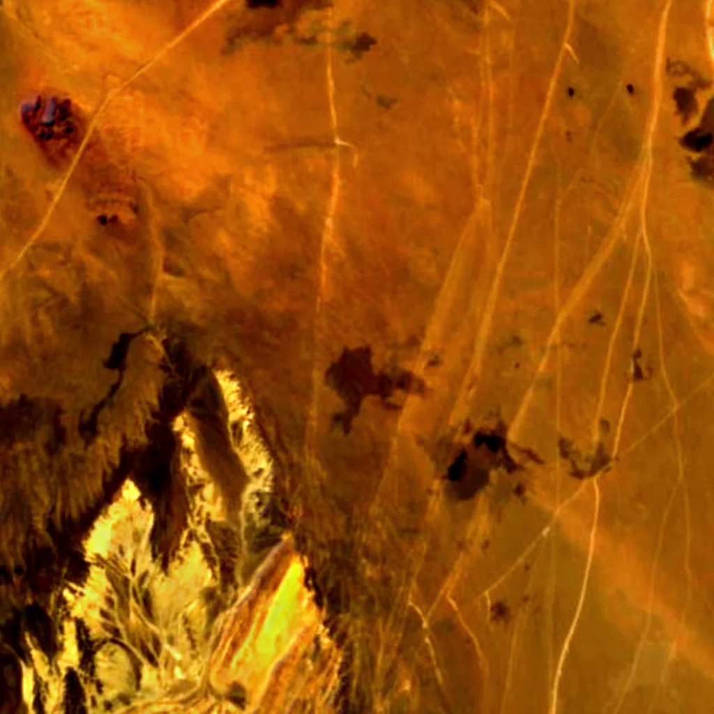 The ground above Gurban Tsenkher Cave Rock Art (Sentinel-2)