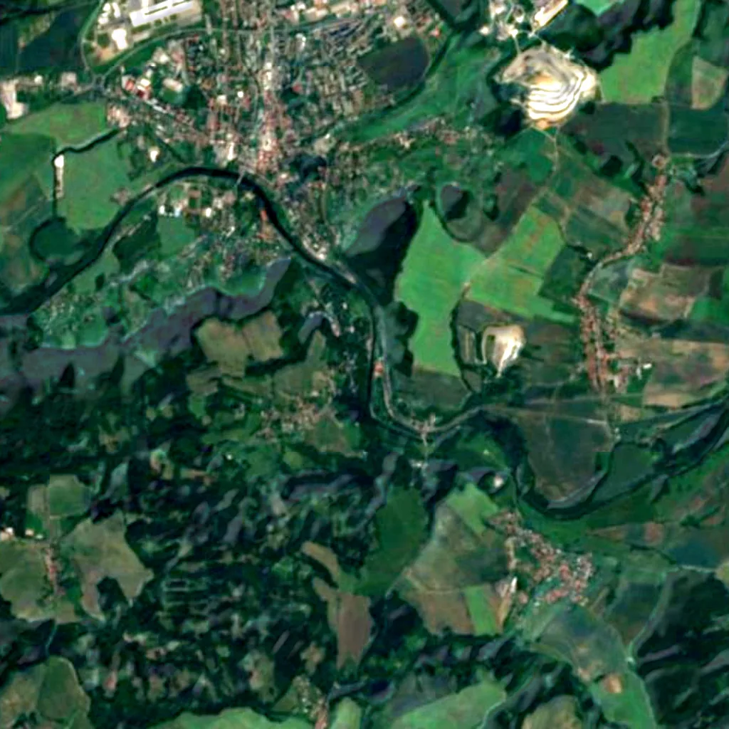 The ground above Zbrasov aragonite caves (Sentinel-2)